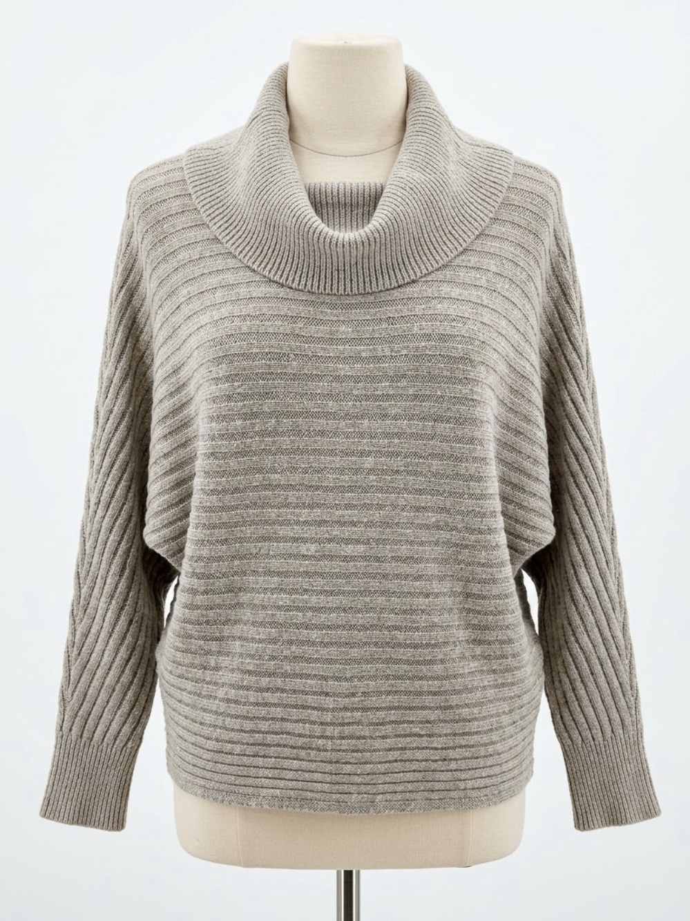 Pink Clover Heather Gray Ribbed Cowl Neck Batwing Sweater | Size Large